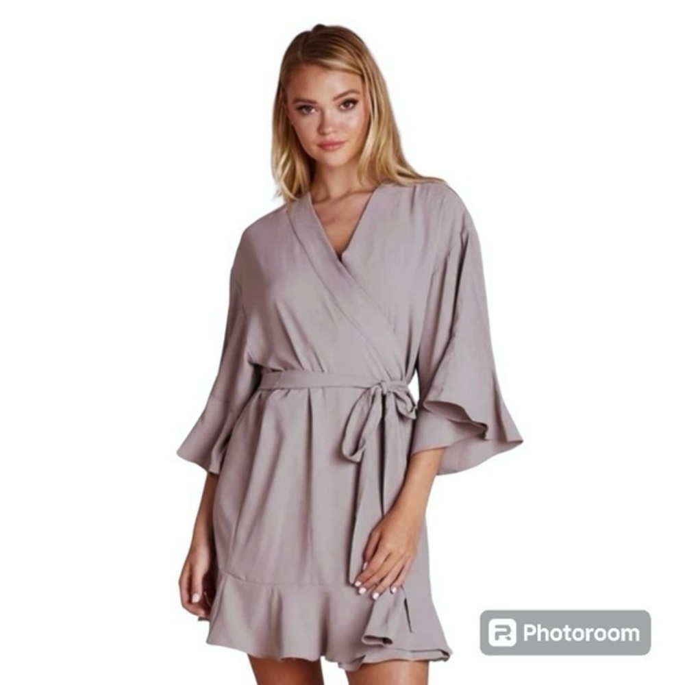 Birdy Grey Kenny Robe Grey Ruffle Kimono Sleeve Belted XS/X Bridal Party